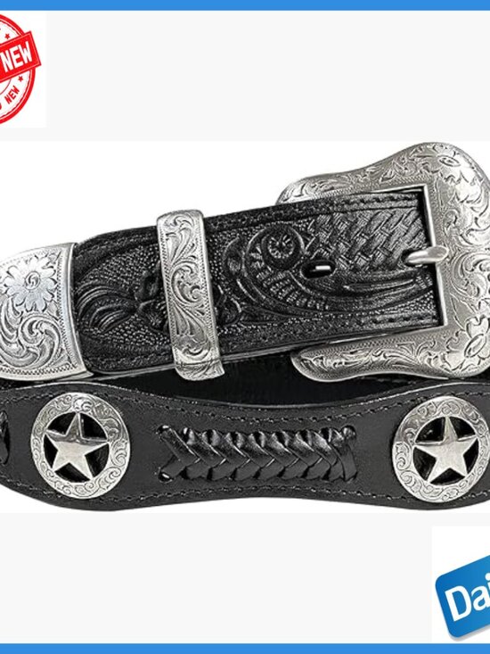 Genuine Leather Western Belt with Star Conchos Braided Design Size 38 main image 6